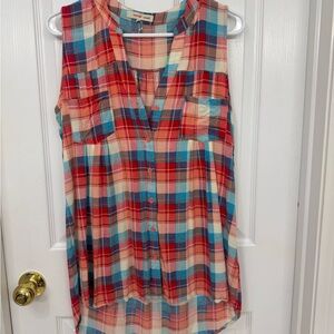 Orange Creek Multicolor Plaid Sleeveless Blouse